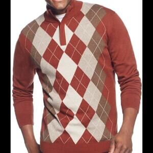 Men's Tasso Elba Quarter Zip Sweater sz L Argyle Sweater